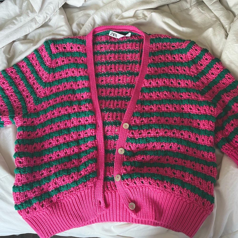 Zara knit cardigan- pink and green